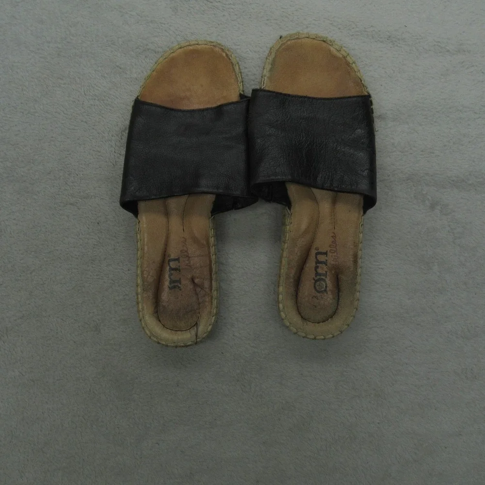 Born Womens 7M Sandals Brown Leather Espadrille Slide Flats Casual Comfort Slide
